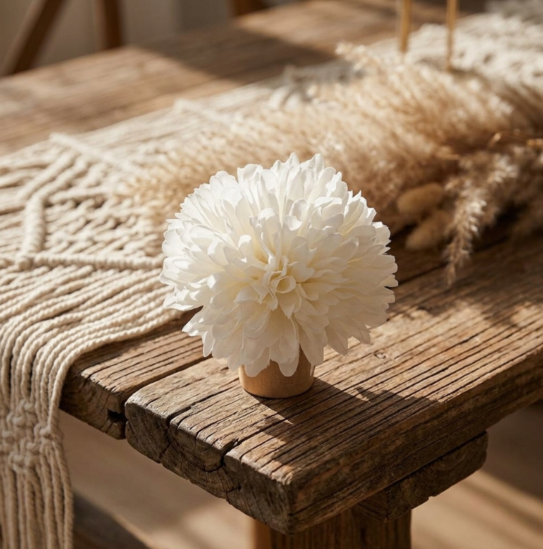 Bouchon - Bois - Déco Fleur - Blanc - 6,5 x 6,5 cm - Miniature 3